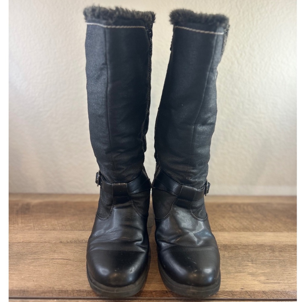 Totes Womens Black Mid Calf Winter Boots Faux Fur Trim Side‎ Zip Size 10